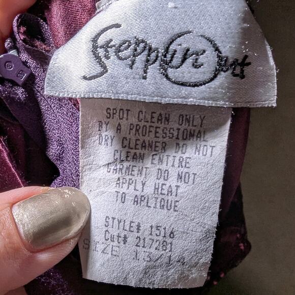 Vtg 1990s Steppin' Out Plum Purple Satin Sequin Embellished Mesh Maxi Gown 13 14 - Picture 5 of 6